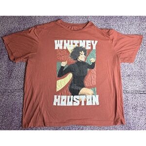 Whitney Houston Graphic T-Shirt Brown Size 2 XL Tag Faded Music Tee